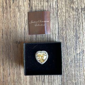 Justine Simmons Canary and Clear CZ Heart Ring Size 7